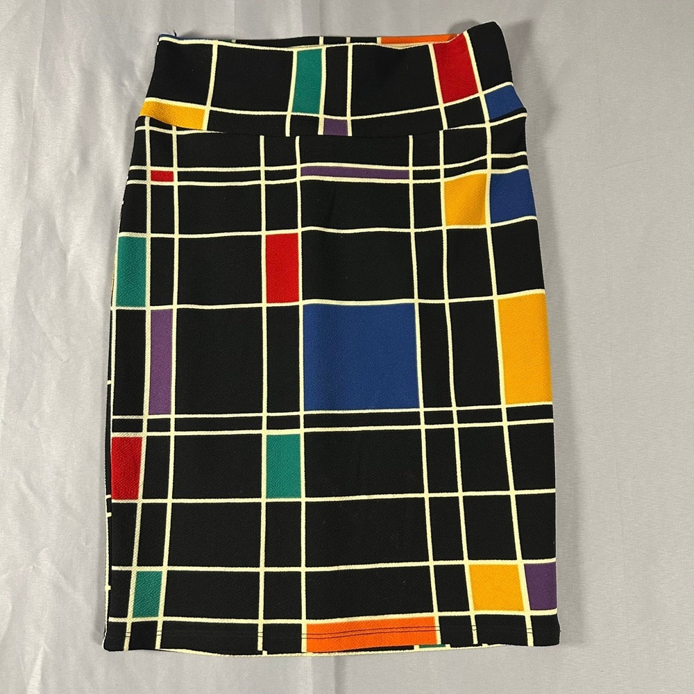 LuLaRoe‎ Cassie Pencil Skirt Small Black Geometric Colorblock Mondrian Print
